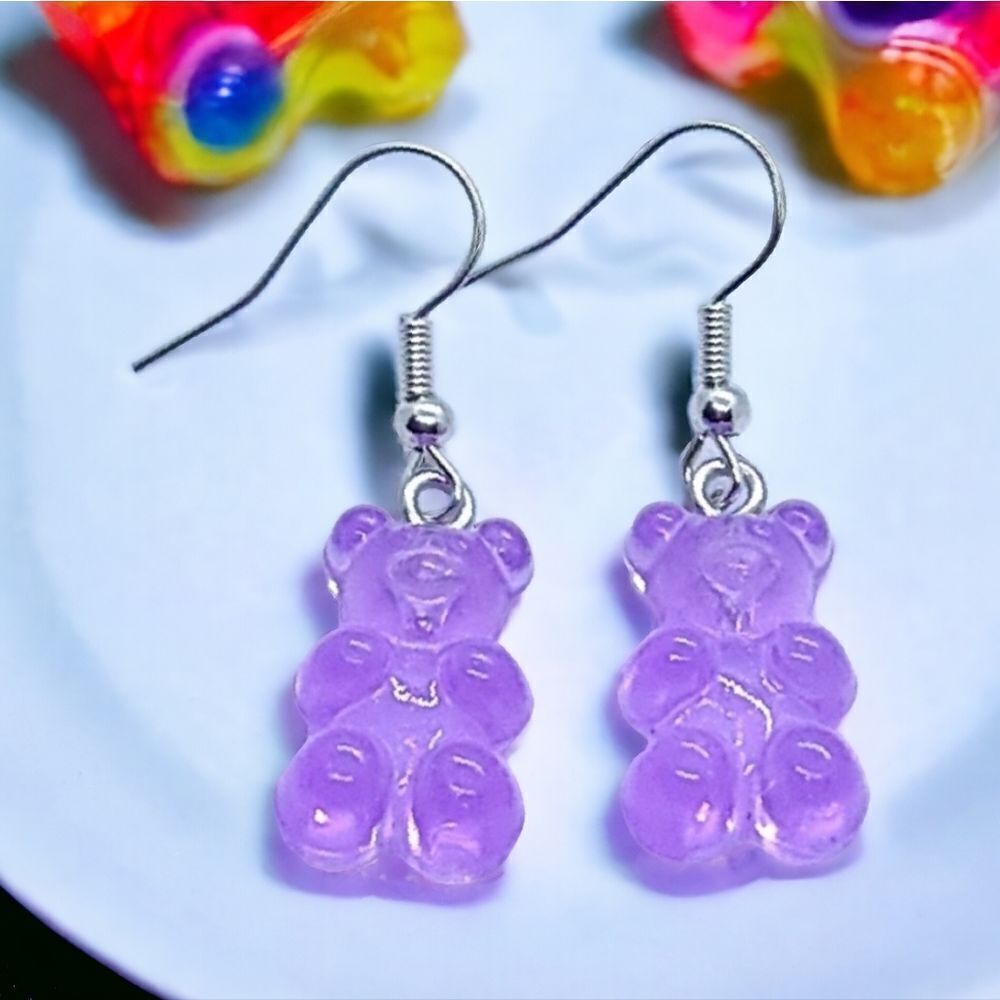 Gummy Bear Earrings Purple Gummies Jelly Sweet Candy Resin Dangle Jewelry New